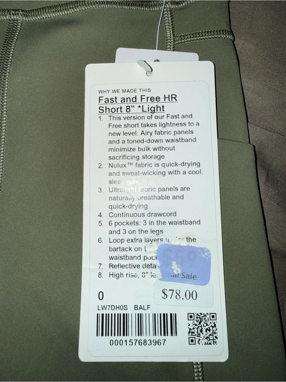 Lululemon fast and free 8” inseam NWT